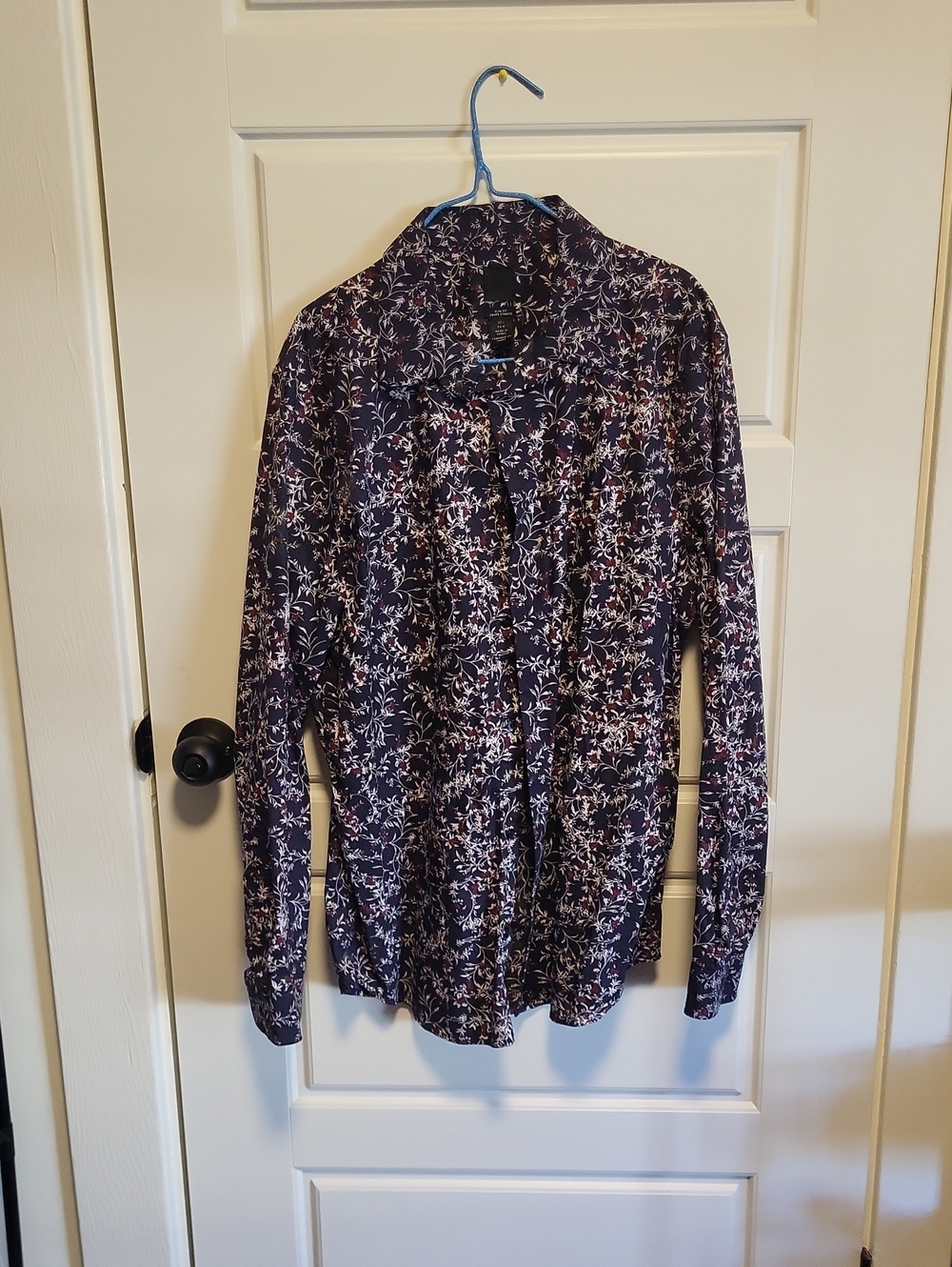 H&M Dark Blue Floral Button-Down Shirt with Pink and White Details